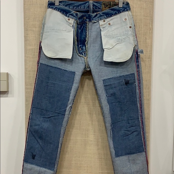 BLUE BLUE Japan rare patch-distressed jeans - Picture 12 of 16